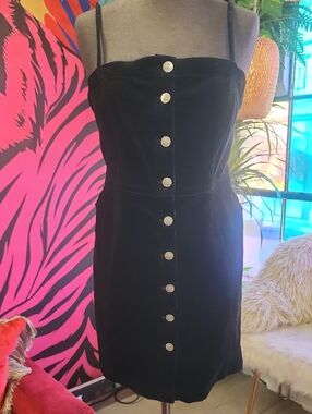 Love Tree Black Velvet Button-Front Mini Dress W/Pockets